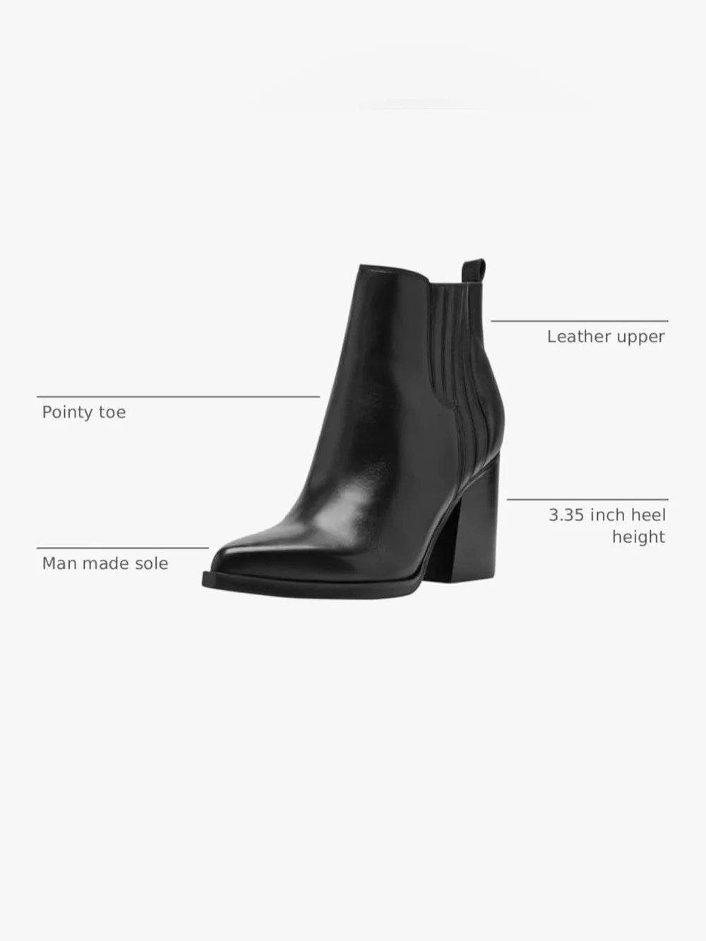 Marc Fisher Leather Ankle Boots Pointed Toe Block Heel Black Size 8 EUC